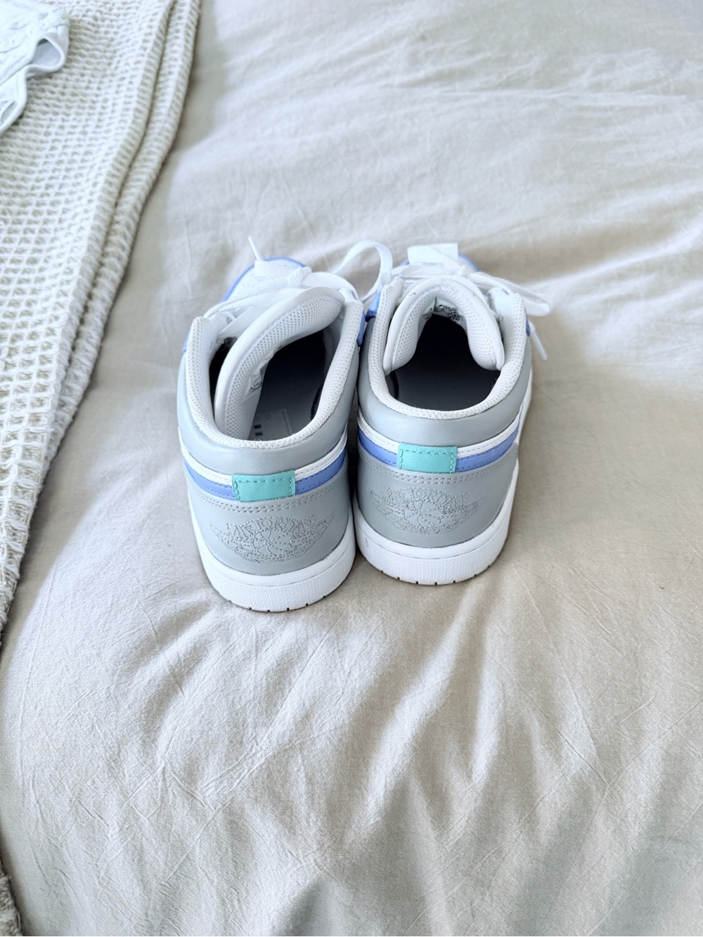 Jordan Low Top Sneakers in White, Blue, Gray - Picture 4 of 8
